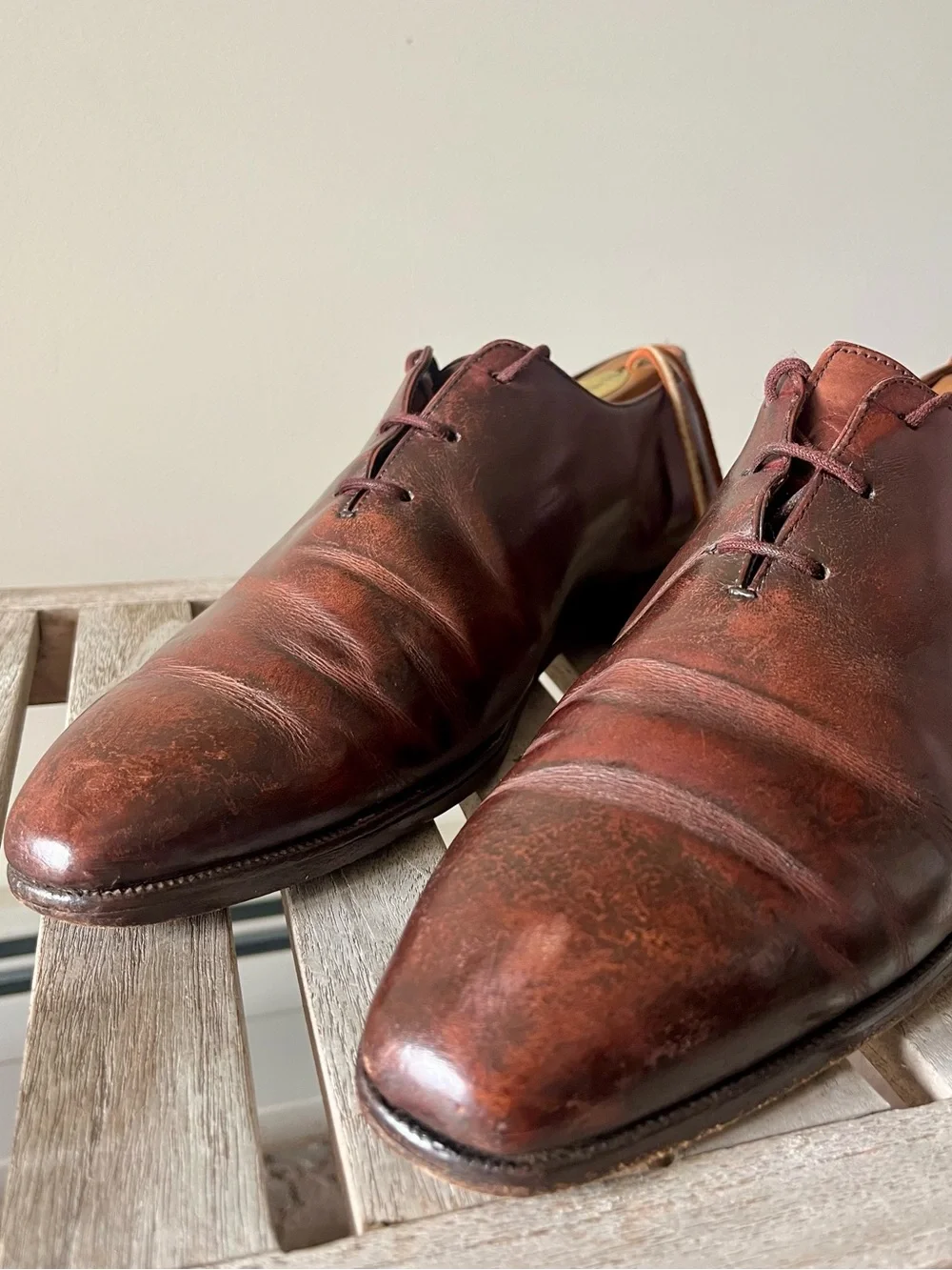 Berluti Paris Venezia Leather Wholecut Derby Shoes Brown Patina Italy